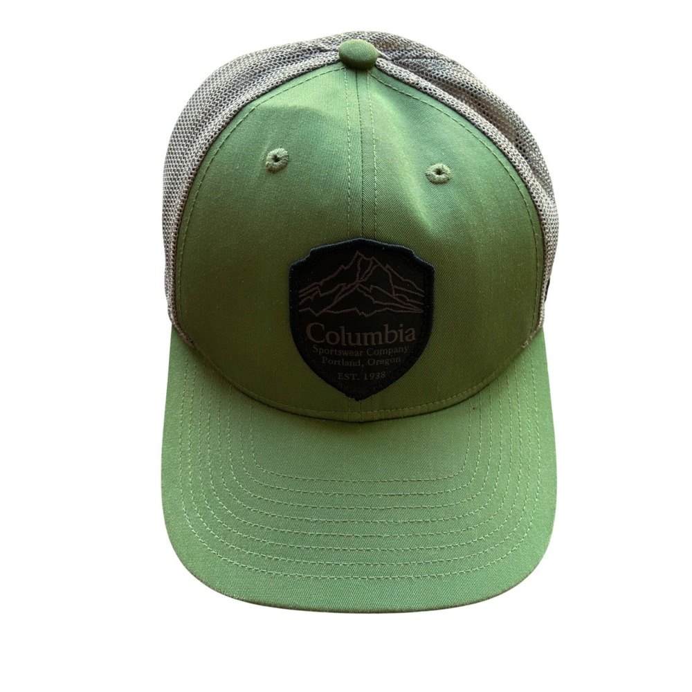 Columbia PFG Mesh Snapback Hat O/S Green Grey Mountain Patch Trucker Cap